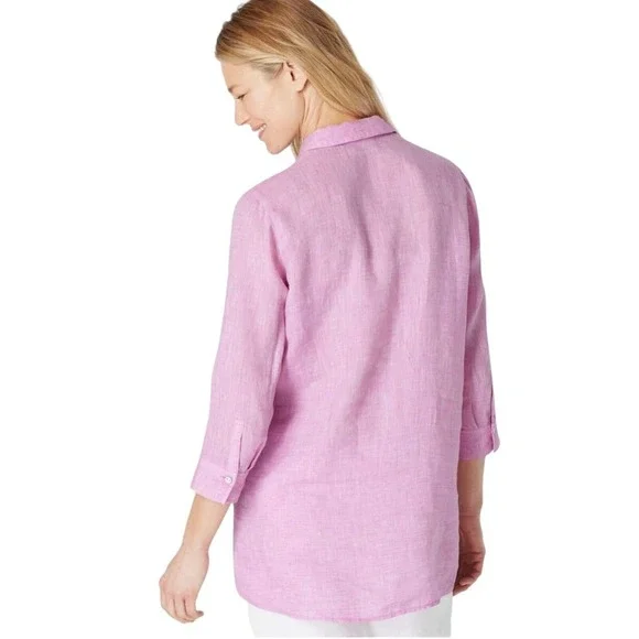 J.Jill Women's Love Linen‎ Tunic Blouse Light Purple Long Sleeve Top Size M - Picture 6 of 12